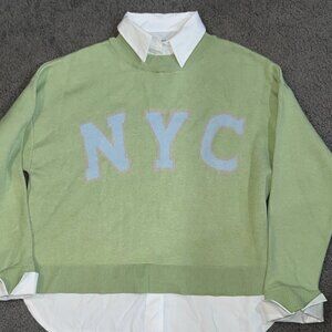 ANTHROPOLOGIE MAEVE NYC Graphic Twofer Sweater NEW WITH TAGS  Oversized - XS